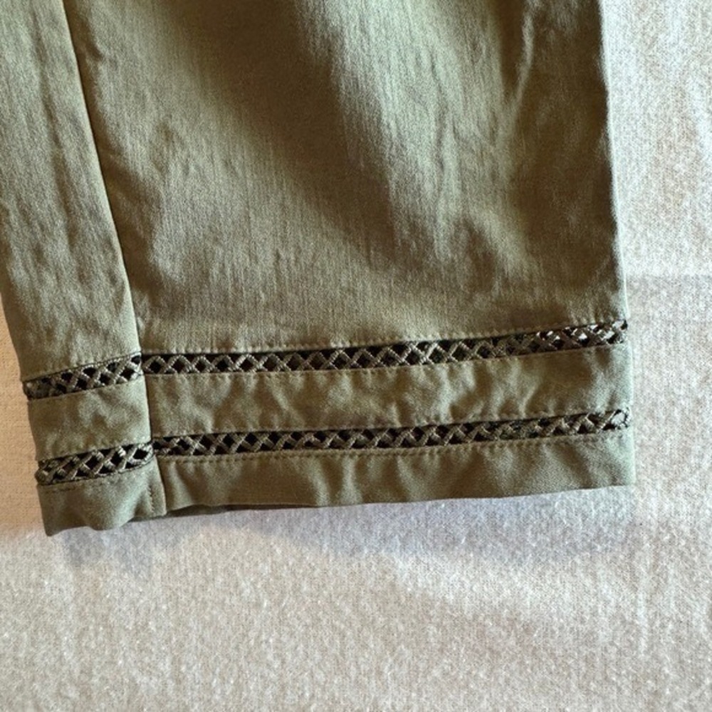 Allison Daley Womens Olive Green Lattice Trim Pull On Cropped Pants‎ Size 14 - Picture 2 of 7